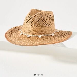 NWT Wyeth by Todd Magill Tan Straw Hat with Shell Accents